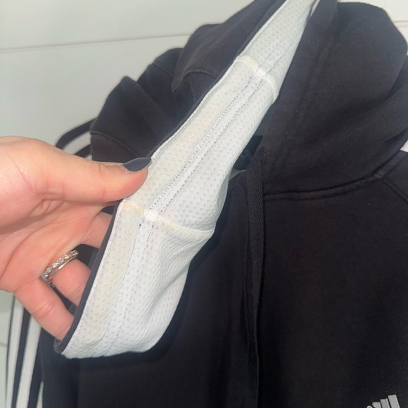 Adidas Men's Black Hoodie with White Stripes - Picture 4 of 5